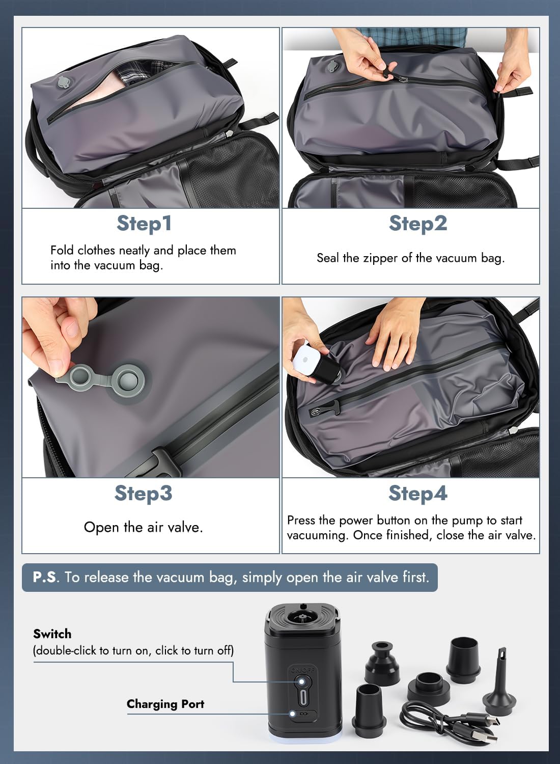 Travel Vacuum Backpack with Pump